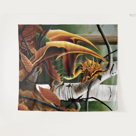 Autumn Dragon Orange Green Fantasy Wandteppich (Vorderseite (Horizontal))