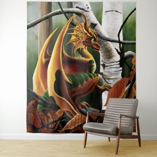 Autumn Dragon Orange Green Fantasy Wandteppich (Beispiel)