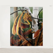 Autumn Dragon Orange Green Fantasy Wandteppich (Vorderseite)