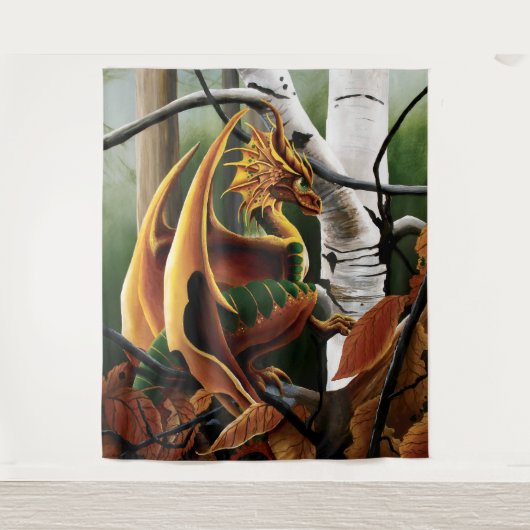 Autumn Dragon Orange Green Fantasy Wandteppich (Vorderseite)