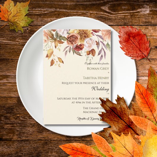 Autumn Elegance Fall Watercolor Floral Wedding Einladung