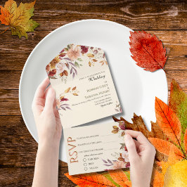 Autumn Elegance Fall Watercolor Floral Wedding Inv All In One Einladung