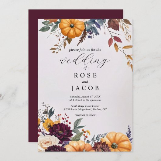 Autumn Elegance Wedding Invitation Einladung (Vorne/Hinten)