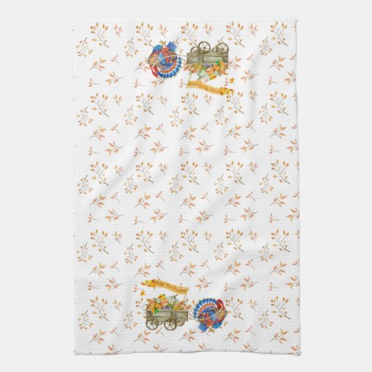 Autumn Erntedank Turkey Pumpkin Wagon Geschirrtuch (Vertikal)