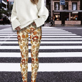 Autumn Exotic Florals Royal Orange Leggings