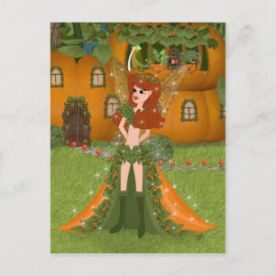 Autumn Fairy Pumpkin Hütte Postkarte