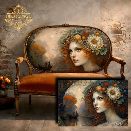 Autumn Fairy Queen River Fantasy Decoupage Seidenpapier
