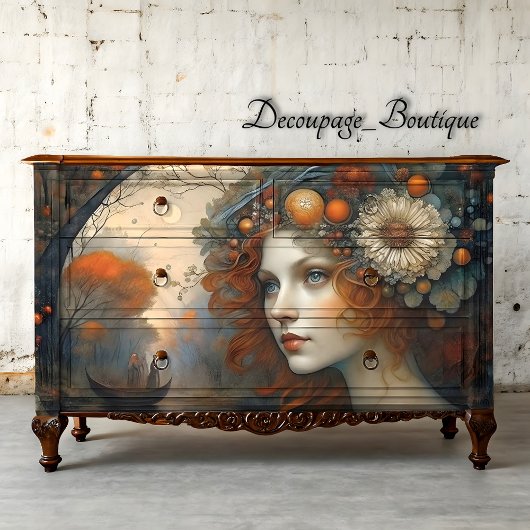 Autumn Fairy Queen River Fantasy Decoupage Seidenpapier