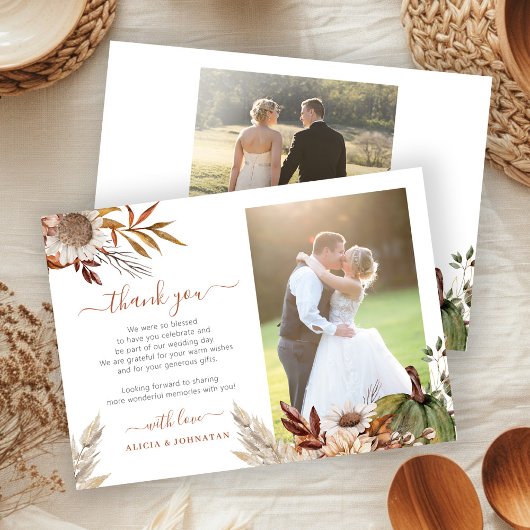 Autumn fall botanical rustic photo wedding dankeskarte