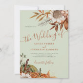 Autumn fall botanical sage green QR code wedding Einladung (Vorderseite)