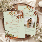 Autumn fall botanical sage green QR code wedding Einladung