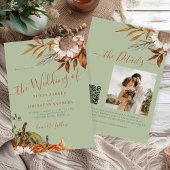 Autumn fall botanical sage green QR code wedding Einladung