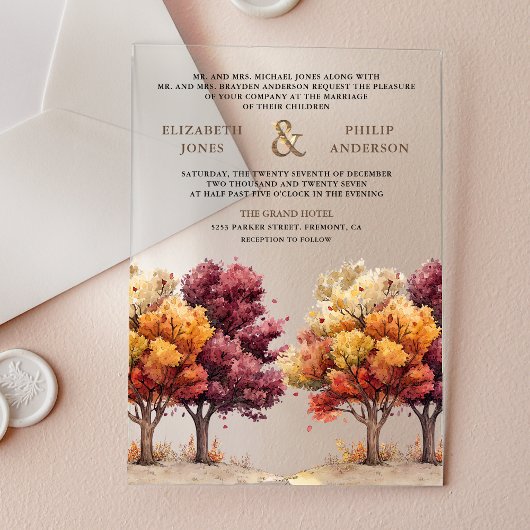 Autumn Fall Burgundy Trees Wedding Acryleinladungen