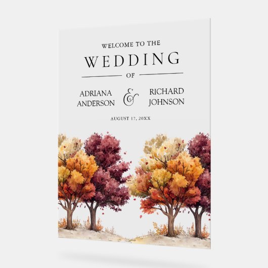 Autumn Fall Burgundy Trees Wedding Welcome Acrylschild (Winkel)
