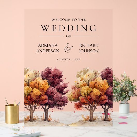 Autumn Fall Burgundy Trees Wedding Welcome Acrylschild (Hochzeit)