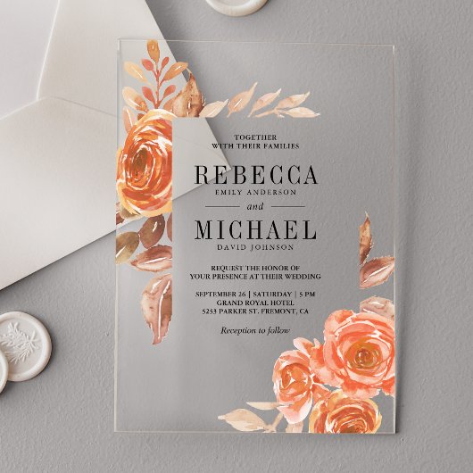 Autumn Fall Burnt Orange Floral Terracotta Wedding Acryleinladungen