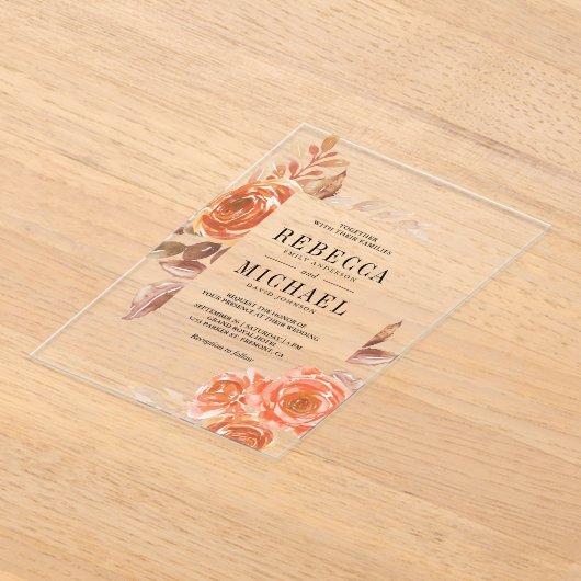 Autumn Fall Burnt Orange Floral Terracotta Wedding Acryleinladungen (Ablage )