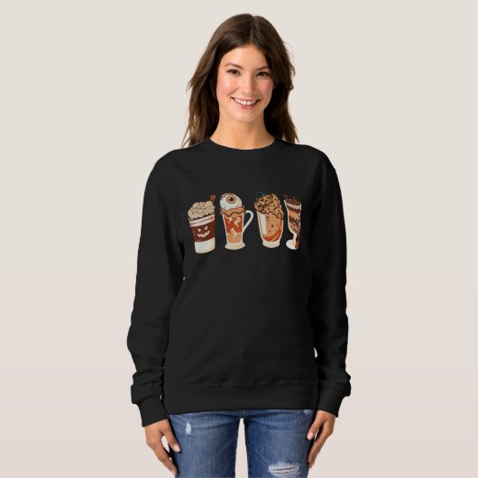 Autumn Fall Coffee Latte Cups Horrors & Ghost Hall Sweatshirt (Vorne ganz)
