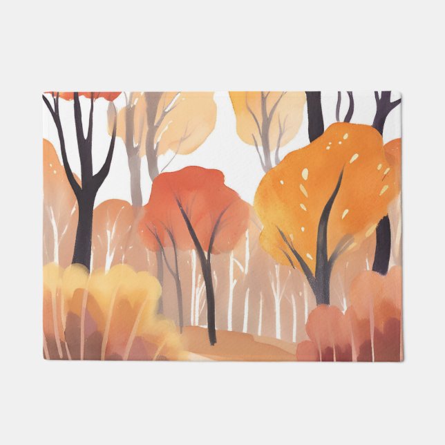 Autumn Fall Foliage Forest Watercolor Leaves Fußmatte (Vorderseite)