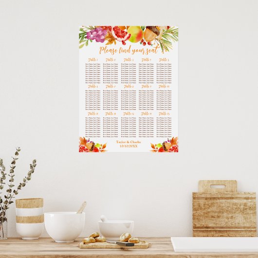 Autumn Fall Harvest 15 Tables Seating Chart Poster (Küche)