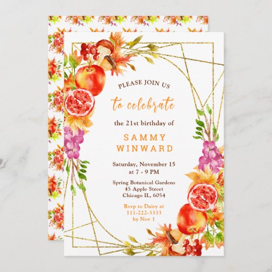 Autumn Fall Harvest Birthday Einladung (Vorne/Hinten)