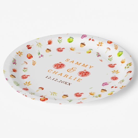 Autumn Fall Harvest Wedding Pappteller (Schrägansicht)