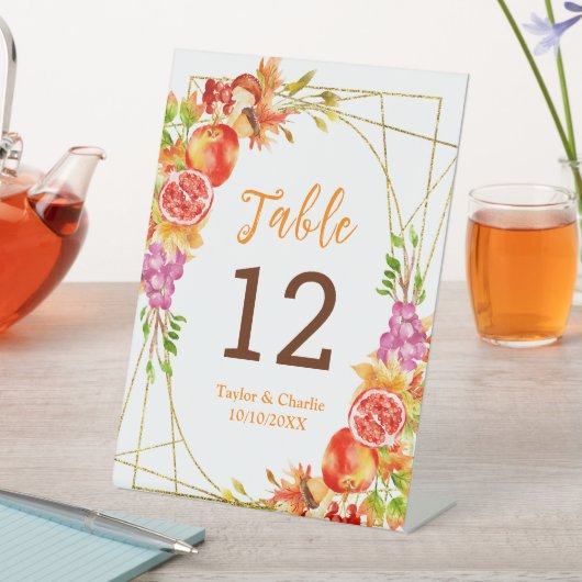 Autumn Fall Harvest Wedding Table Number Sockelschild (In Situ)