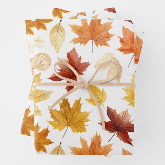 Autumn Fall Leaves Terracotta Brown Boho Pattern  Geschenkpapier Set (Beispiel)