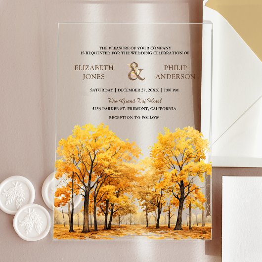 Autumn Fall Oak Trees Forest Wedding Acryleinladungen