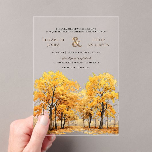 Autumn Fall Oak Trees Forest Wedding Acryleinladungen (Insitu (Handheld))