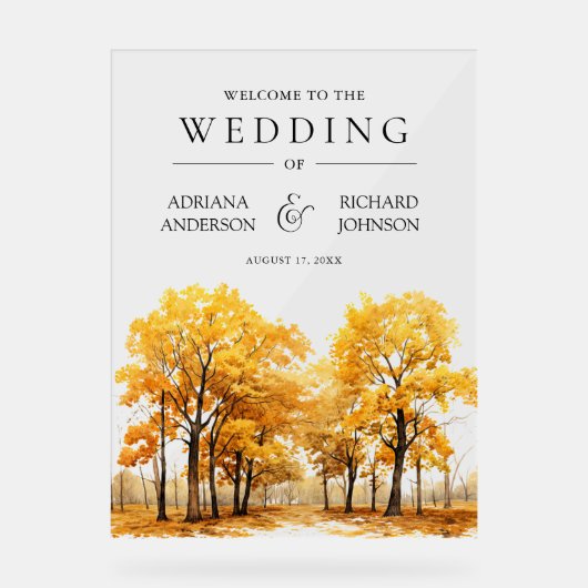 Autumn Fall Oak Trees Forest Wedding Welcome Acrylschild (Vorderseite)