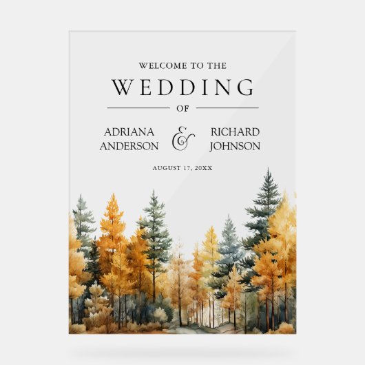 Autumn Fall Pine Trees Wedding Welcome Acrylschild (Vorderseite)