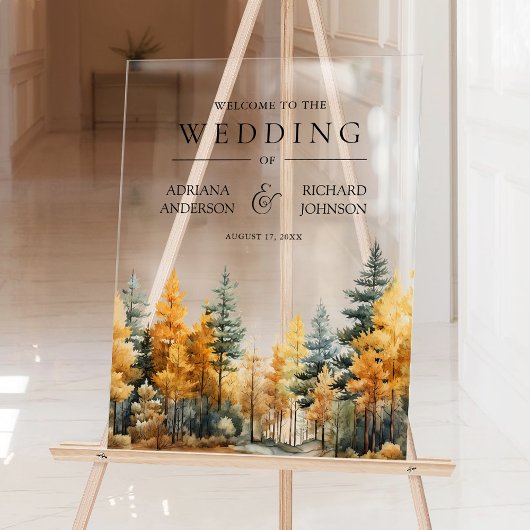 Autumn Fall Pine Trees Wedding Welcome Acrylschild