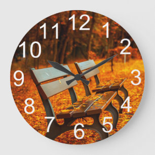 Autumn Fall Season Park Bench Wall Clock Große Wanduhr