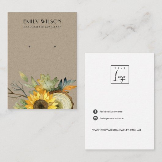 AUTUMN FALL SUNFLOWER KRAFT STUD EARRING DISPLAY VISITENKARTE (Vorne/Hinten)
