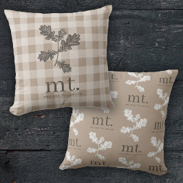 Autumn Fall Taupe Plaid Modern Monogram Initials  Kissen