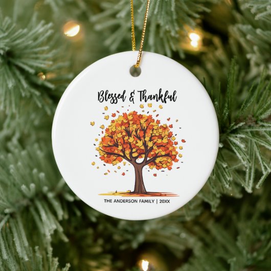 Autumn Fall Tree Happy Thanksgiving Blessed Keramik Ornament (Baum)