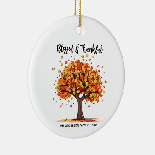 Autumn Fall Tree Happy Thanksgiving Blessed Keramik Ornament (Rechts)
