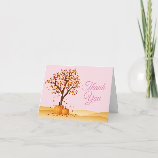 Autumn Fall Trees Pumpkin Pink Danke Karte (Vorderseite)