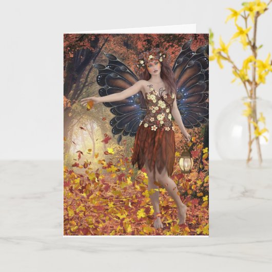 AUTUMN FANTASY LADY FAIRY GREETING CARD BLANK KARTE (Gelbe Blume)