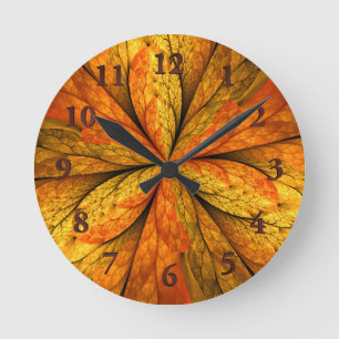 Autumn Feeling, Modern Abstract Fractal Flower Runde Wanduhr
