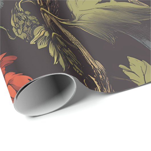 Autumn Fire Botanical Floral Wrapping Paper Geschenkpapier (Rolleneckpunkt)