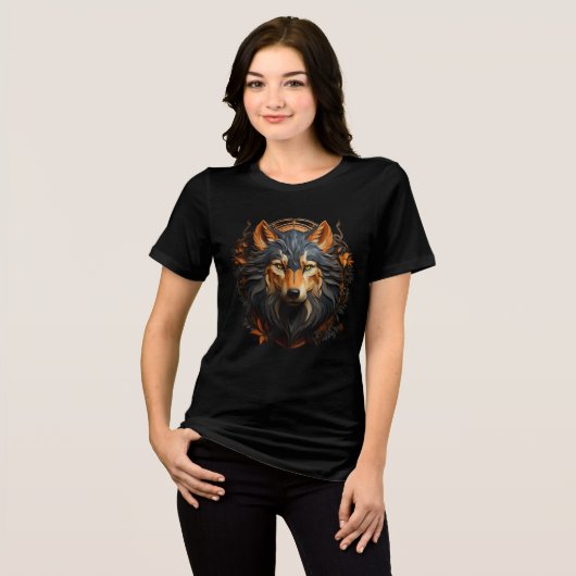 Autumn Flame Steampunk Wolf Art Print Tri-Blend Shirt (Vorderseite voll)