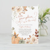 Autumn Floral A Little Pumpkin Fall Baby Shooter I Einladung (Stehend Vorderseite)