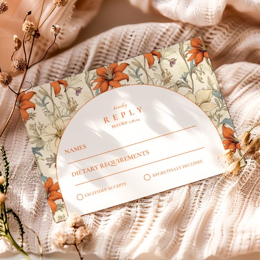 Autumn Floral Arch Wedding RSVP Karte