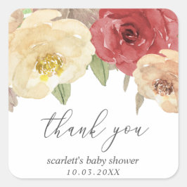 Autumn Floral Baby Shower Gefallen Vielen Dank Quadratischer Aufkleber