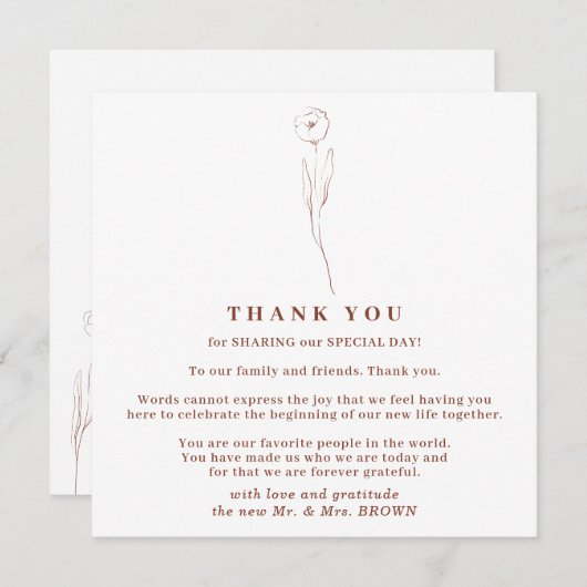 Autumn Floral Boho Terracotta Indie Vielen Dank Einladung (Vorne/Hinten)