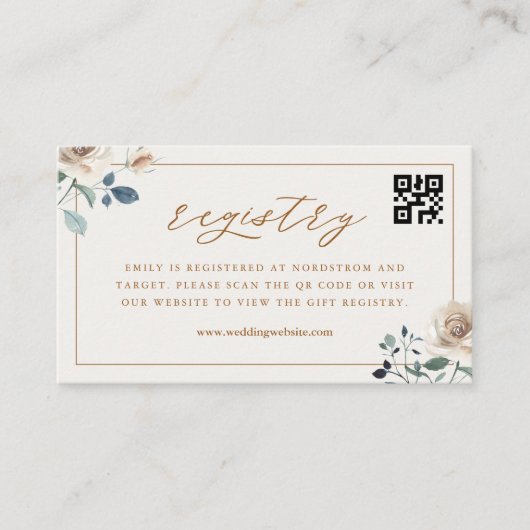 Autumn Floral Bridal Shower QR Code Gift Registry Begleitkarte (Vorderseite)