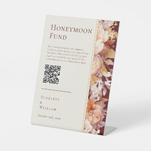 Autumn Floral Burgundy Wedding Honeymoon Fund Sign Sockelschild