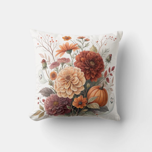 Autumn Floral & Halloween Watercolor Design  Kissen (Vorderseite)